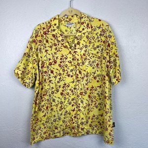 Mad Gringo Women's Yellow Floral Short Sleeve Button Up Camp Shirt Size M